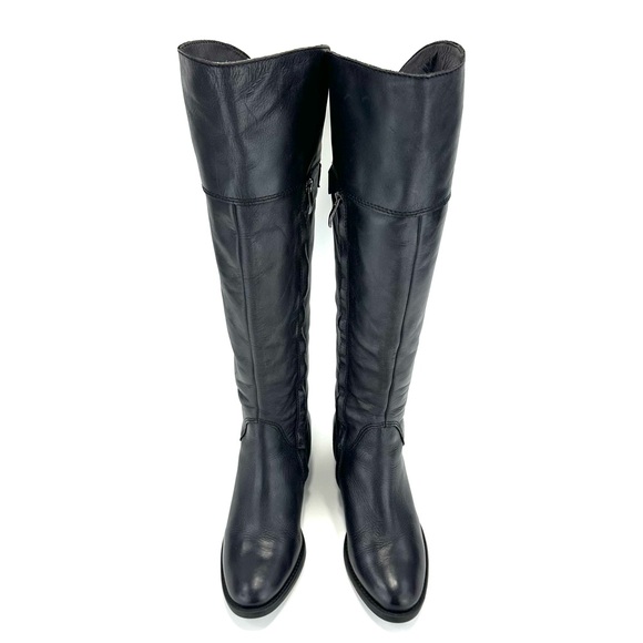 VINCE CAMUTO BOLLO BLACK LEATHER BLOCK HEEL STUDDED OVER-THE-KNEE/KNEE HIGH BOOT - Picture 11 of 14